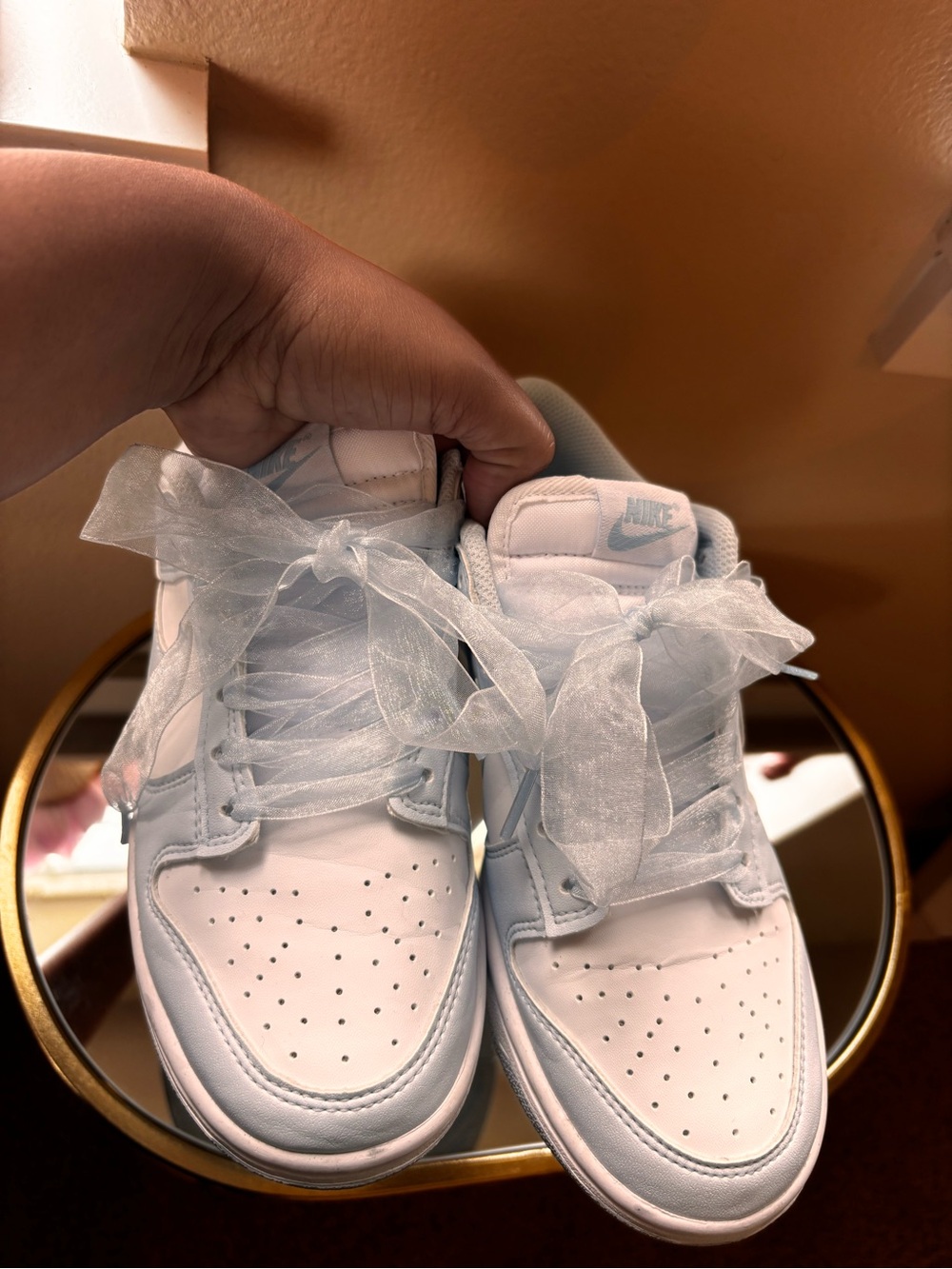 Nike Low-Top Sneakers in White and Light blue with Sheer Ribbon Laces - Picture 8 of 9